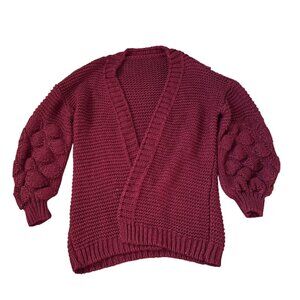 Shein Women's Burgundy‎ Oversized Chunky Size S Knitted Cardigan Bubble Sleeve